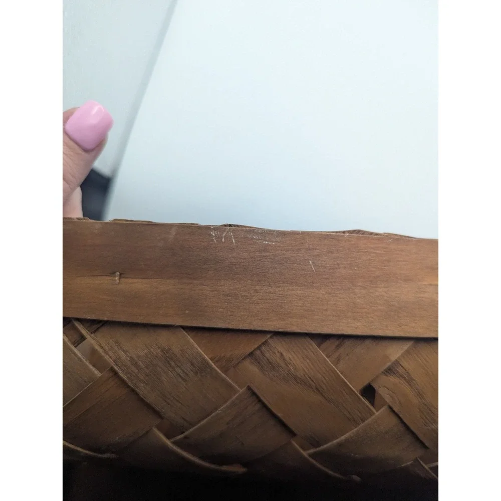 Vintage Woven Wood Divided Basket Trinket Shelf Rustic Farmhouse Decor 13x12x3.5